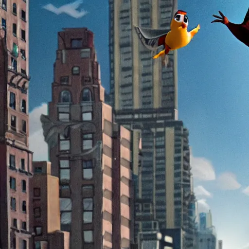 Image similar to film still of the 2012 Pixar film 'Pidgeons of NYC'