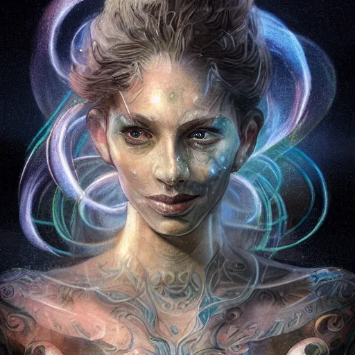 Prompt: a wlop 3 d render of very very very very super highly detailed beautiful mystic portrait of something with whirling galaxy around, tattoos by anton pieck, intricate, extremely detailed, digital painting, artstation, concept art, smooth, sharp focus, illustration, intimidating lighting, incredible art,