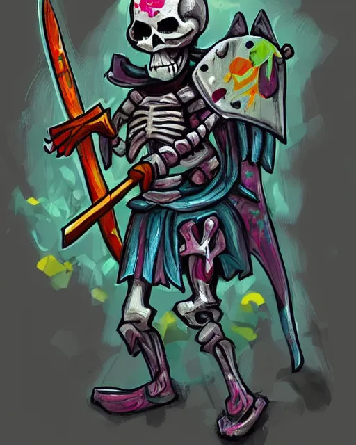 Prompt: cute skeleton warrior with an axe, colorful detailed digital painting, professional concept art, best of art station