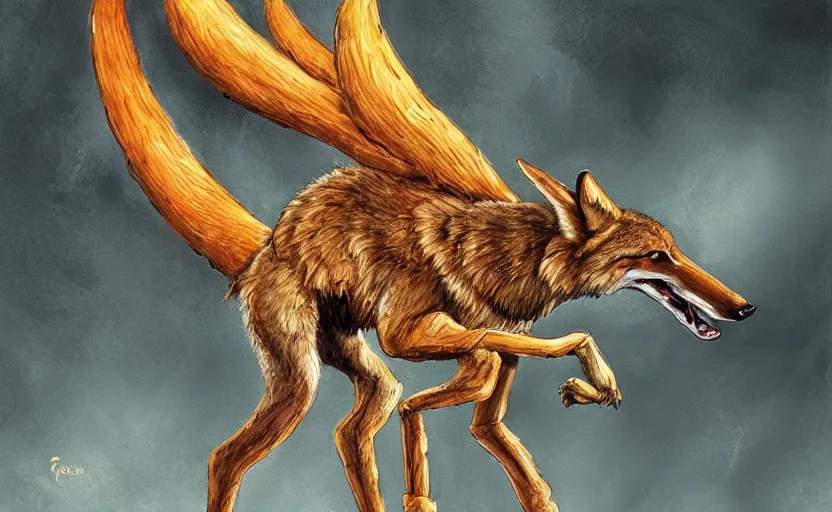 Image similar to coyote, scorpion tail, scorpion stinger, fantasy art