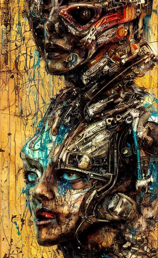 Prompt: beautiful woman made of mech mask rendered in unreal engine, cyberpunk, rave, scifi, painted by albrecht durer | bernard buffet | carne griffiths | wlop