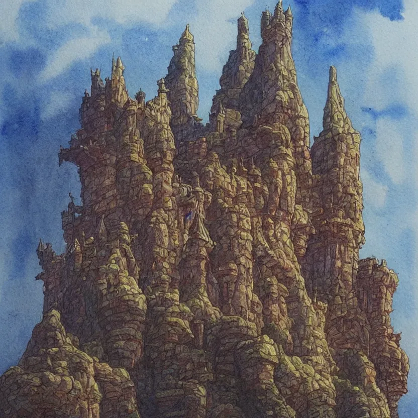 Image similar to a watercolor painting of a castle in the style of jean giraud in the style of moebius trending on artstation deviantart pinterest detailed realistic hd 8 k high resolution