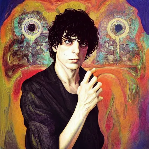 Prompt: amazing artgerm portrait of syd barrett as a preraphaelite painting, collaboration with j. scott campbell and artgerm with edward burn jones