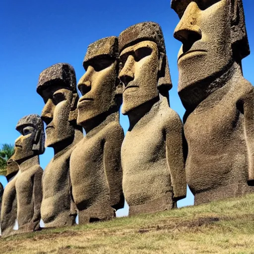 Prompt: stone heads from the Easter island resembling Dwayne Johnson