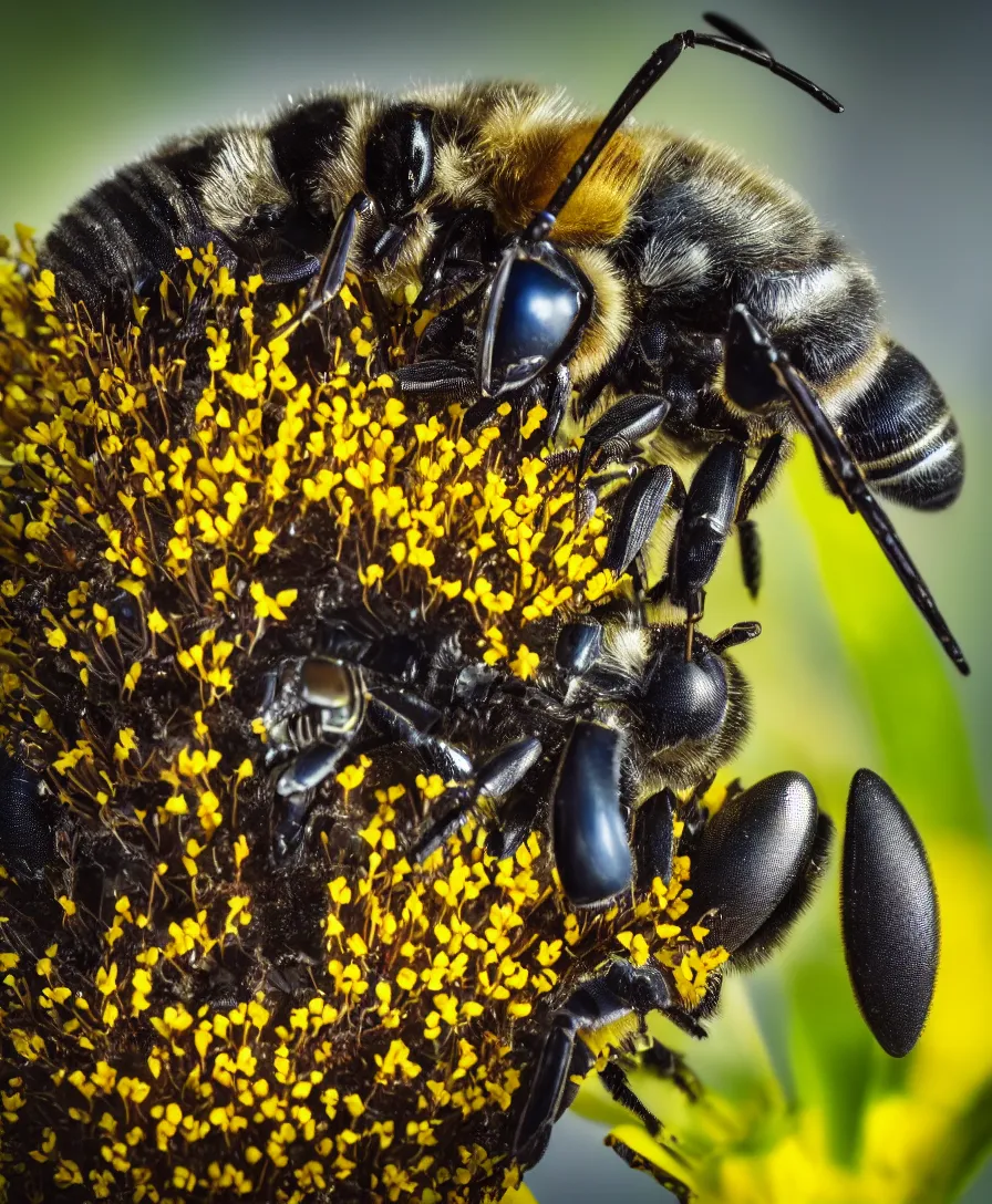 Prompt: super macro of a robot bee on a flower in the garden, fantasy, cyberpunk style, highly detailed 8 k, intricate, nikon d 8 5 0 3 0 0 mm, award winning photography