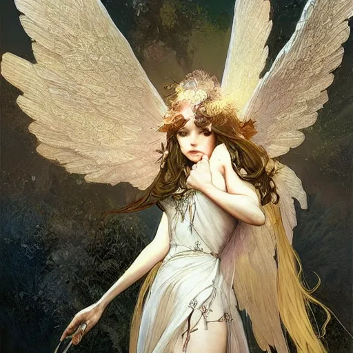 Prompt: beautiful angelic winged seductive fairy, D&D, fantasy, intricate, cinematic lighting, highly detailed, digital painting, artstation, smooth, sharp focus, illustration, art by Akihiko Yoshida, Greg Rutkowski and Alphonse Mucha, by Pixar