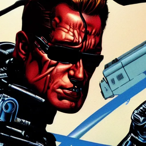Prompt: Terminator t800 in the style of Alex Ross, 4k