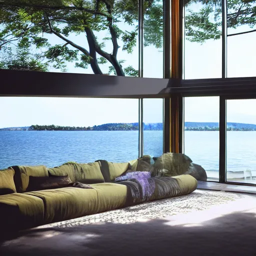 Image similar to Modern luxury lakeside house, abstract