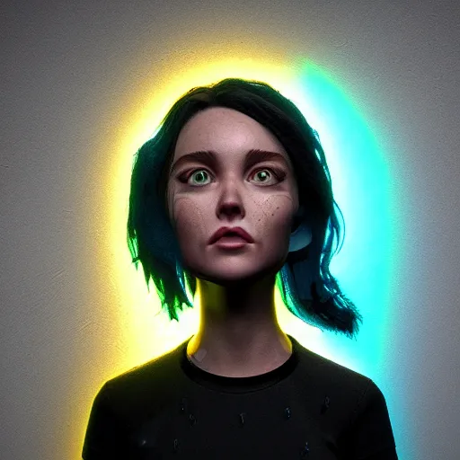 Image similar to cartoon portrait made out of rain, neon, rendered in octane, unreal engine, highly detailed, realistic, beautiful, emotional, trending on artstation