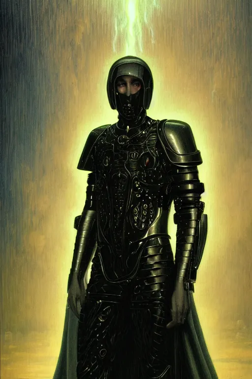 Prompt: portrait of beautiful gothic and futuristic young man with a lot of scars, more thunderstorm, dressed in cyber armor, a lot of scars, firestorm hair, the middle ages, highly detailed, artstation, illustration, art by jean delville and leon gerome and vincent disederio, 8 k quality