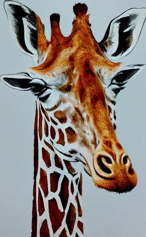 Image similar to aquarell painting of a giraffe, white background