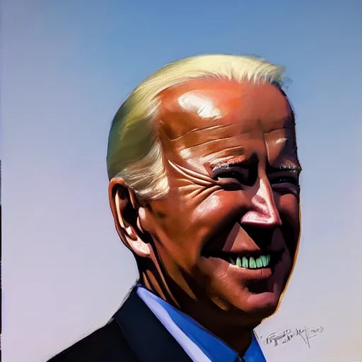 Image similar to greg manchess portrait painting of joe biden, medium shot, asymmetrical, profile picture, organic painting, sunny day, matte painting, bold shapes, hard edges, street art, trending on artstation, by huang guangjian, gil elvgren, ruan jia, randy vargas, greg rutkowski