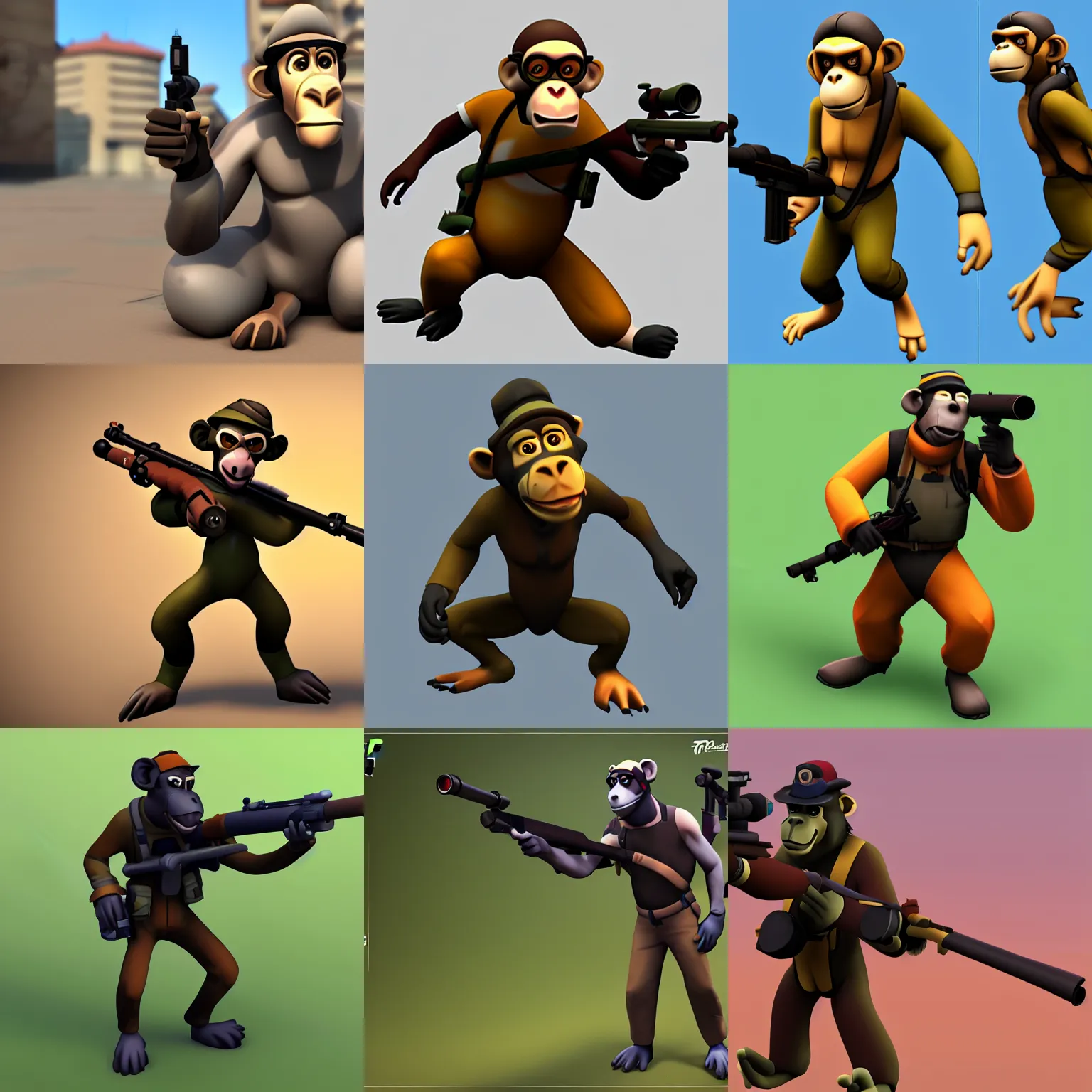 Prompt: tf 2 sniper if he was a monkey, sfm render