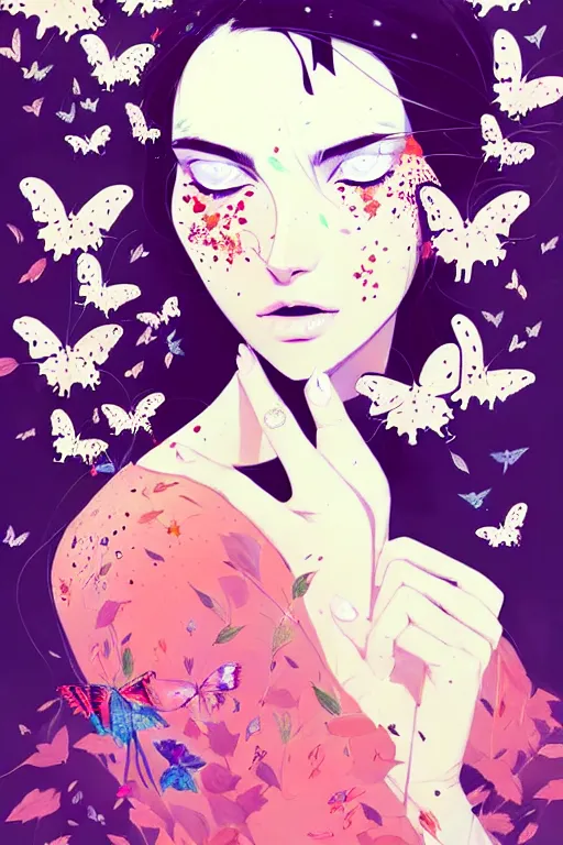 Prompt: a ultradetailed beautiful painting of a stylish woman surrounded by butterflies, by conrad roset, greg rutkowski and makoto shinkai trending on artstation