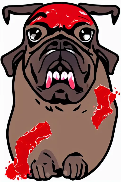 Image similar to Evil pug, sticker, blood thirsty, blood, evil, colorful, illustration, highly detailed, simple, smooth and clean vector curves, no jagged lines, vector art, smooth