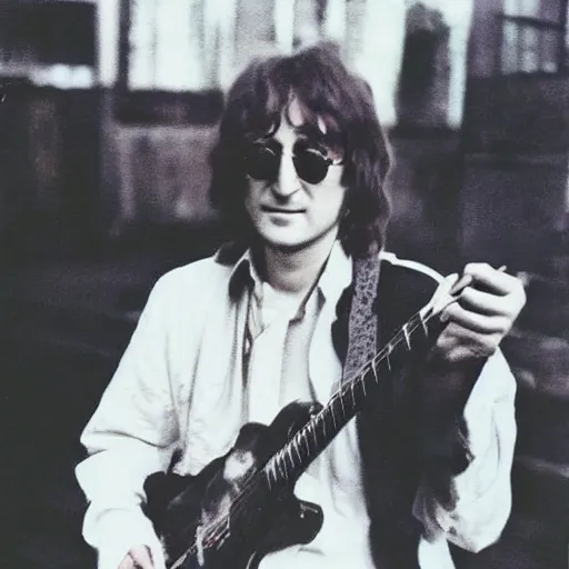 Image similar to john lennon in pink paradise, polaroid photo, perfect photo, photo pinterest, polaroid photo, perfect photo, photo pinterest