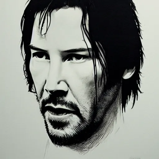 Image similar to keanu reeves in pulp fiction, etching, ultra realistic