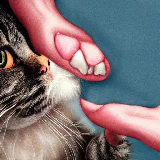 Image similar to cat biting humans big toe, realistic, high details, funny