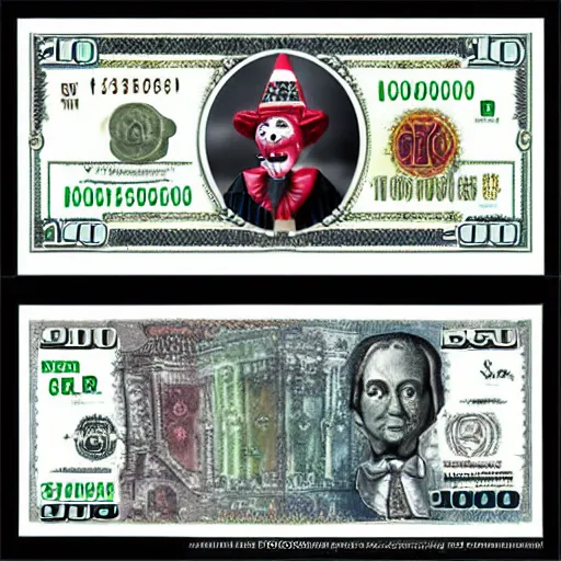 Prompt: The money of clowns banknote, photo realistic, highly-detailed, award-winning