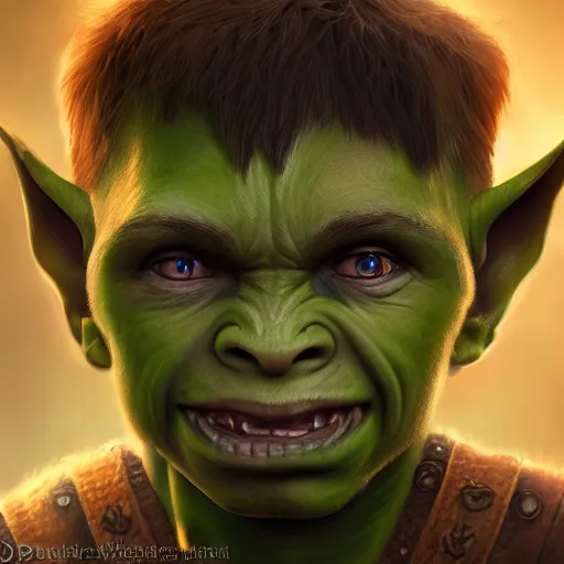 Image similar to a detailed portrait of a child orc boy, fantasy art illustration, incredibly highly detailed and realistic, 8 k, sharp focus