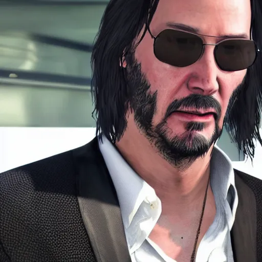 Prompt: Keanu reeves in Grand theft auto 5 4K detail