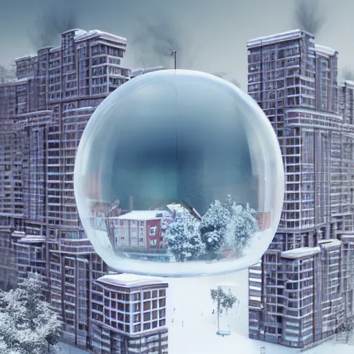 Prompt: a snow globe with a soviet apartment building in it, a computer rendering by leandro erlich, dioram, trending on cgsociety, retrofuturism, tesseract, isometric, physically based rendering