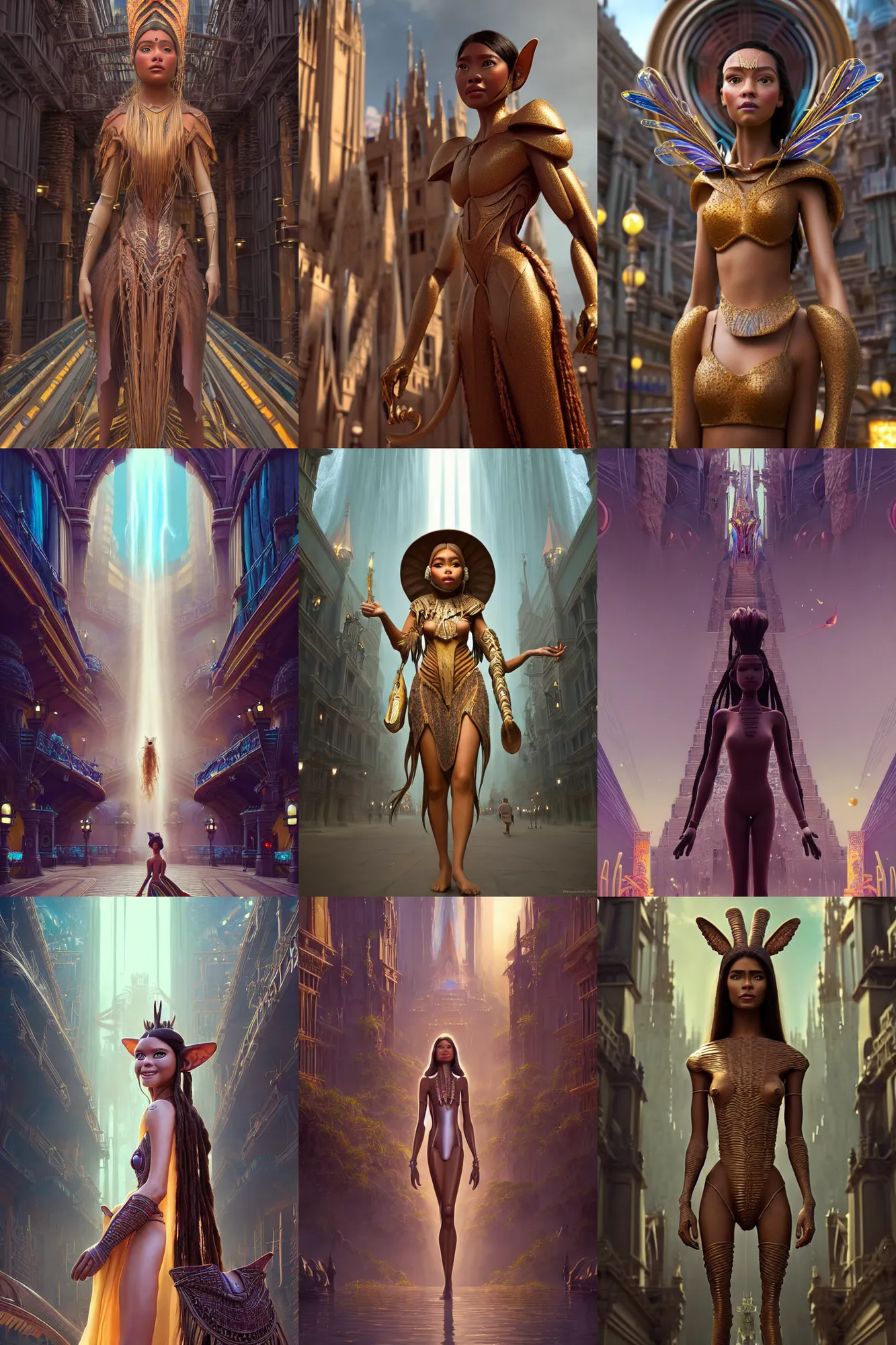 Prompt: weta disney pixar movie still portrait photo of an aztec edm college woman downtown | soft creamy polished decadent alluring futuristic metgala fashion photoreal grand | hi - fructose, sci fi, fantasy, divine proportion, film, 8 k, highly detailed, artstation, detailed, realism | beeple / artgerm / mucha / wlop / loish |