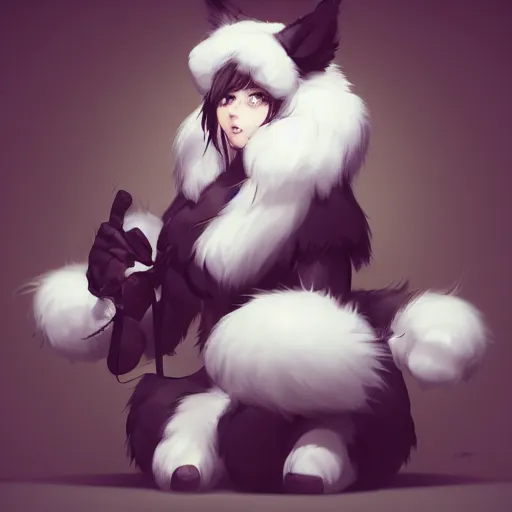 Image similar to cute furry girl with four arms, big fluffy ears, white fur and dark skin, dramatic lighting, cinematic, artstation, anime style