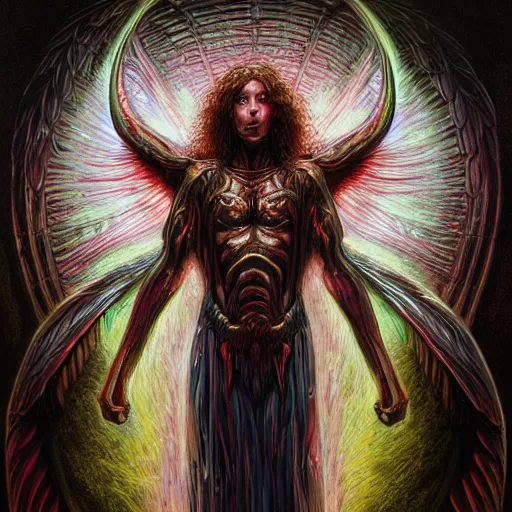 Prompt: photorealistic biblically accurate demonic archangel the style of michael whelan, alex grey, and gustave dore. hyperdetailed photorealism, 1 0 8 megapixels, amazing depth, glowing rich colors, powerful imagery, psychedelic overtones, 3 d finalrender, 3 d shading, cinematic lighting, artstation concept art