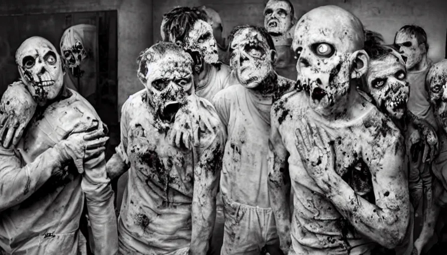 Prompt: zombies working in a morgue. trending on artstation. award - winning photography