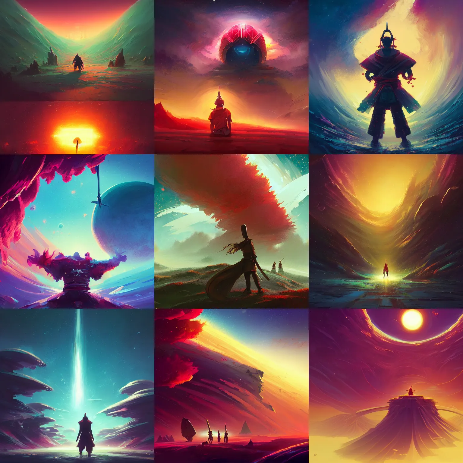 Prompt: Samurai in space, Alena Aenami, Petros Afshar, Noah Bradley, Anton Fadeev, Anato Finnstark, Steve Henderson, Filip Hodas, Mark Keathley, Thomas Kinkade, Phil Koch, Gilbert Williams, Mike Winkelmann, Beeple