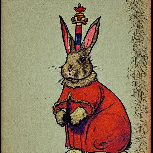 Image similar to a rabbit wearing a crown, in the style of carl larsson