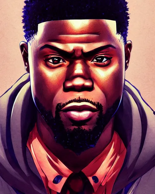 Image similar to anime portrait of Kevin Hart as an anime man by Stanley Artgerm Lau, WLOP, Rossdraws, James Jean, Andrei Riabovitchev, Marc Simonetti, and Sakimichan, trending on artstation