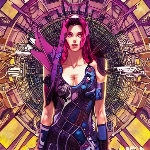 Image similar to the borg queen perfect coloring, low saturation, epic composition, masterpiece, bold complimentary colors. stunning masterfully illustrated by artgerm, range murata, alphonse mucha, katsuhiro otomo