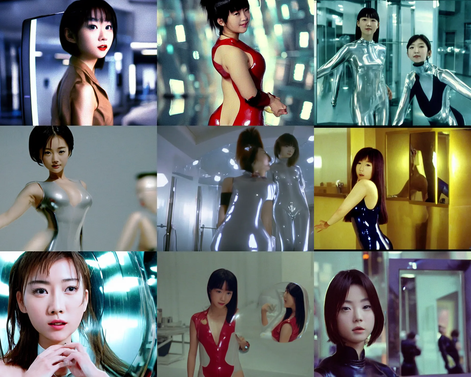 Prompt: Worksafe,clothed.1990s,unbelievably beautiful,perfect,dynamic,epic,cinematic movie shot of a close-up japanese beautiful cute young J-Pop idol actress girl in latex plugsuit,reflected in giant mirror,expressing joy and posing.By a Chinese movie director.Motion,VFX,Inspirational arthouse,high budget,hollywood style,at Behance,at Netflix,Instagram filters,Photoshop,Adobe Lightroom,Adobe After Effects,taken with polaroid kodak portra