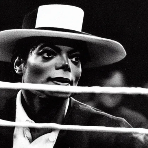 Prompt: michael jackson in a boxing match, sports broadcast, espn