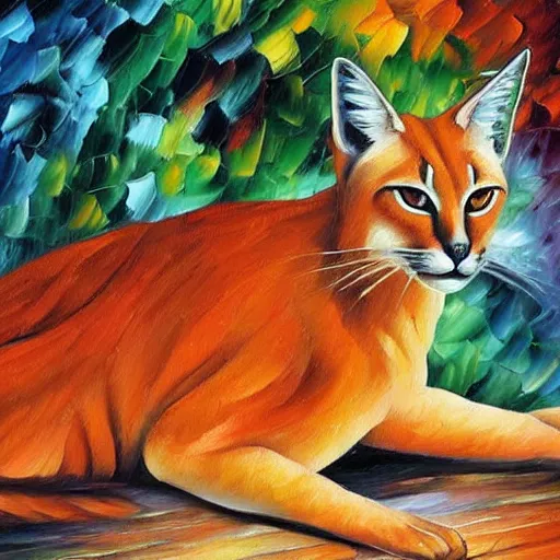 Image similar to oil painting of a caracal by leonid afremov