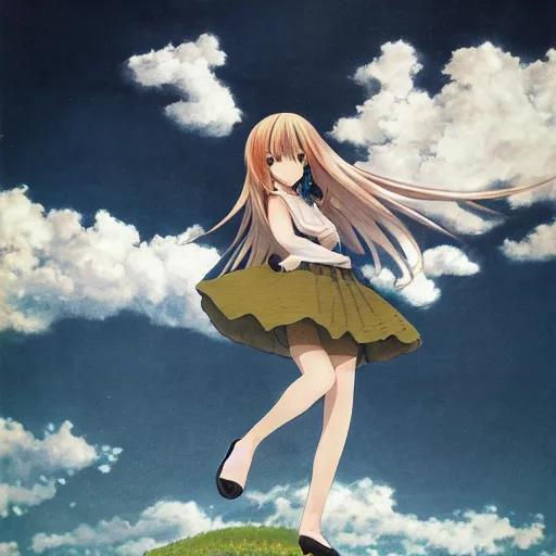 Prompt: marisa kirisame standing on a cloud, anime art