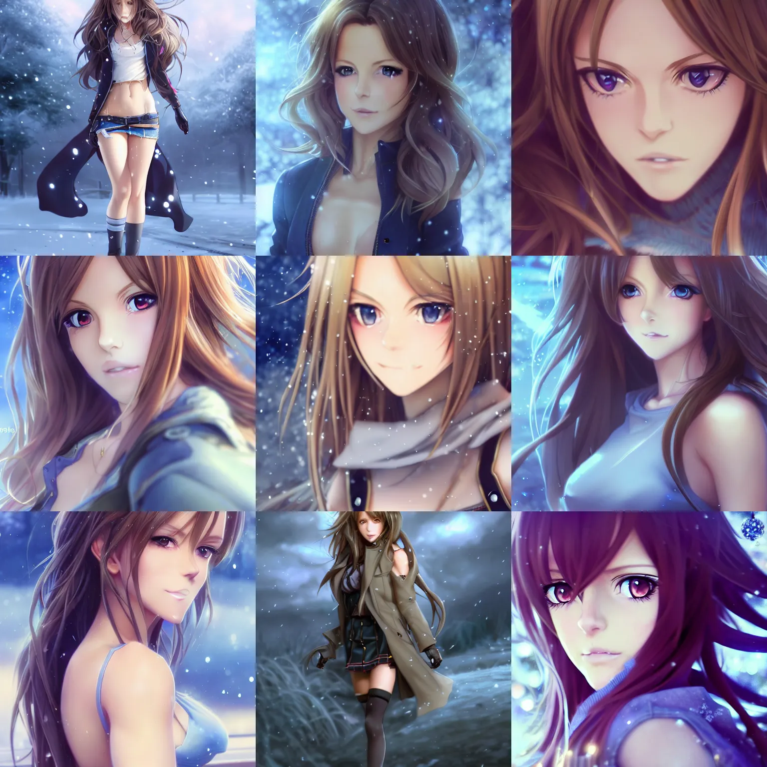 Prompt: kate Beckinsale as a very beautiful anime girl, full body, long golden hair, sky blue eyes, full round face, short smile, mini jeans skirt, cute top, winter setting, cinematic lighting, medium shot, mid-shot, highly detailed, trending on Artstation, Unreal Engine 4k, cinematic wallpaper by Stanley Artgerm Lau, WLOP, Rossdraws, James Jean, Andrei Riabovitchev, Marc Simonetti, and Sakimichan