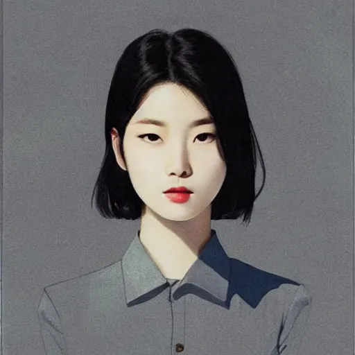 Prompt: Lee Jin-Eun by Tran Nguyen, rule of thirds, seductive look, beautiful