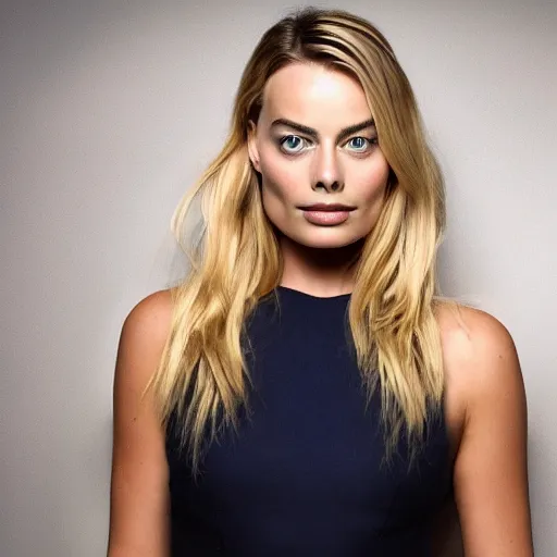 Prompt: Margot Robbie portrait futuristic background