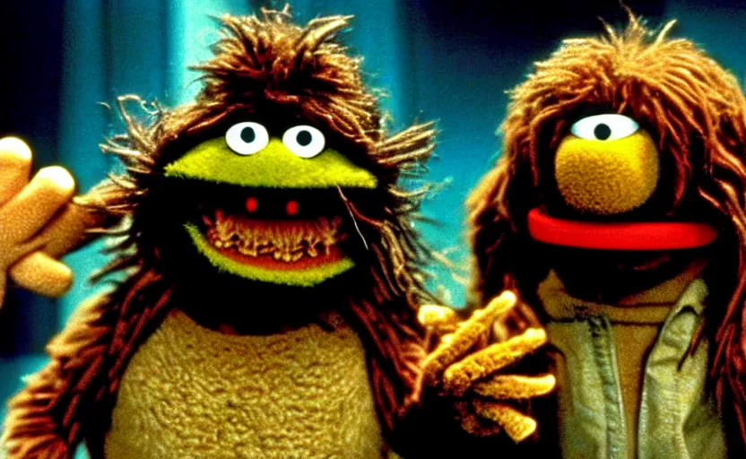 Image similar to the movie John Carpenter's The Thing but it's all muppets vfx film