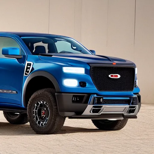 Prompt: A Pickup truck designed and produced by Bugatti in the production year of 2022, promotional photo