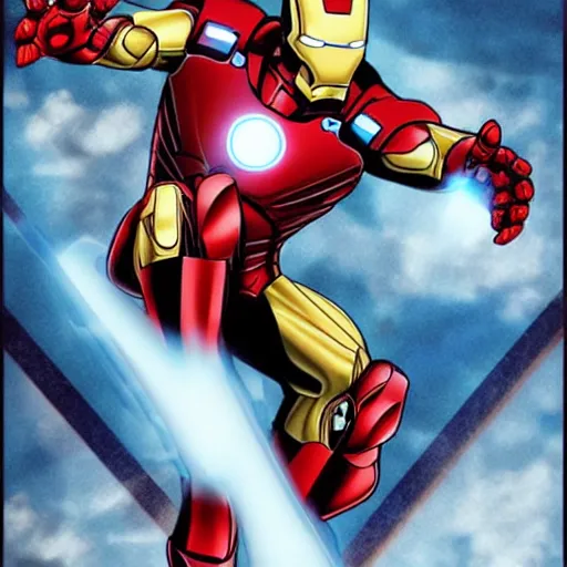 Prompt: Iron Man but his suit is blue and white