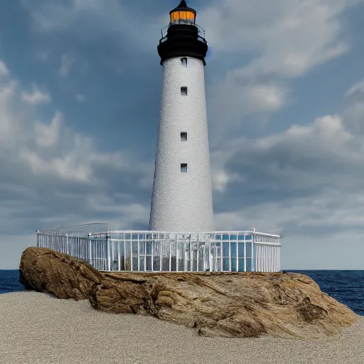 Prompt: photo of a futuristic lighthouse on the beach, ultra realistic details, 8k