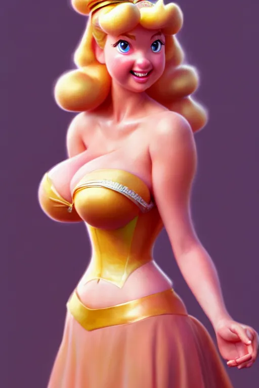 Prompt: polished sweaty princess peach : : princess peach face : : kate upton body : : weta disney pixar movie still photo : : hi - fructose, sci fi, fantasy, decadent highly - detailed digital painting, golden ratio, octane render, artstation, smooth, sharp focus, artgerm, mucha, loish, wlop : :