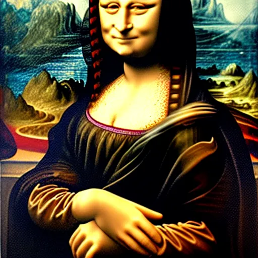 Image similar to Mona Lisa by Banksy hyper real oil painting