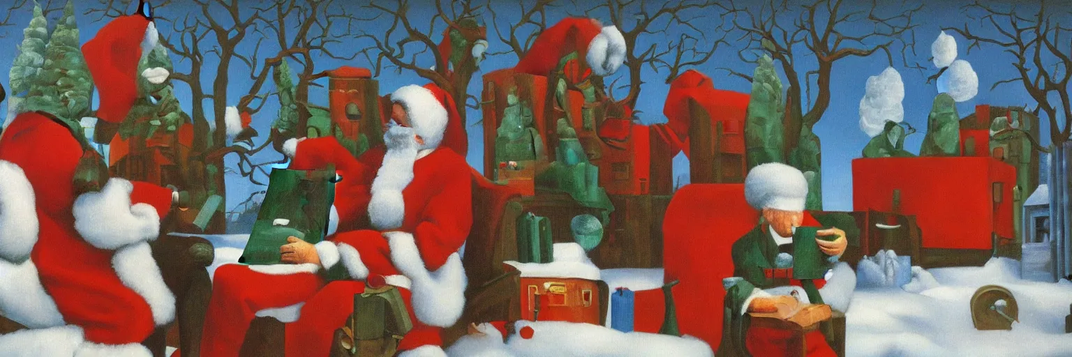 Image similar to santas workshop oil painting magritte