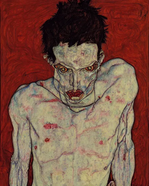 Image similar to portrait of a monster by egon schiele in the style of greg rutkowski