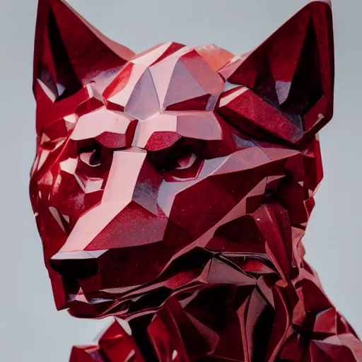 Prompt: portrait photography of a ruby wolf sculpture